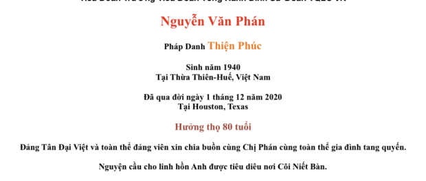 Phân Ưu đồng chí Nguyễn Văn Phán từ trần